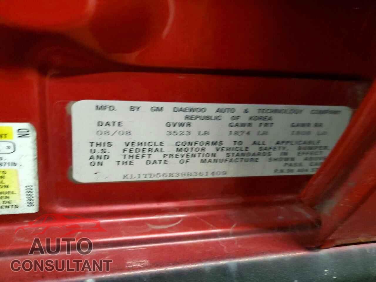 CHEVROLET AVEO 2009 - KL1TD56E39B361409