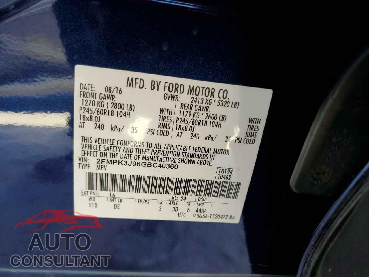 FORD EDGE 2016 - 2FMPK3J96GBC40360