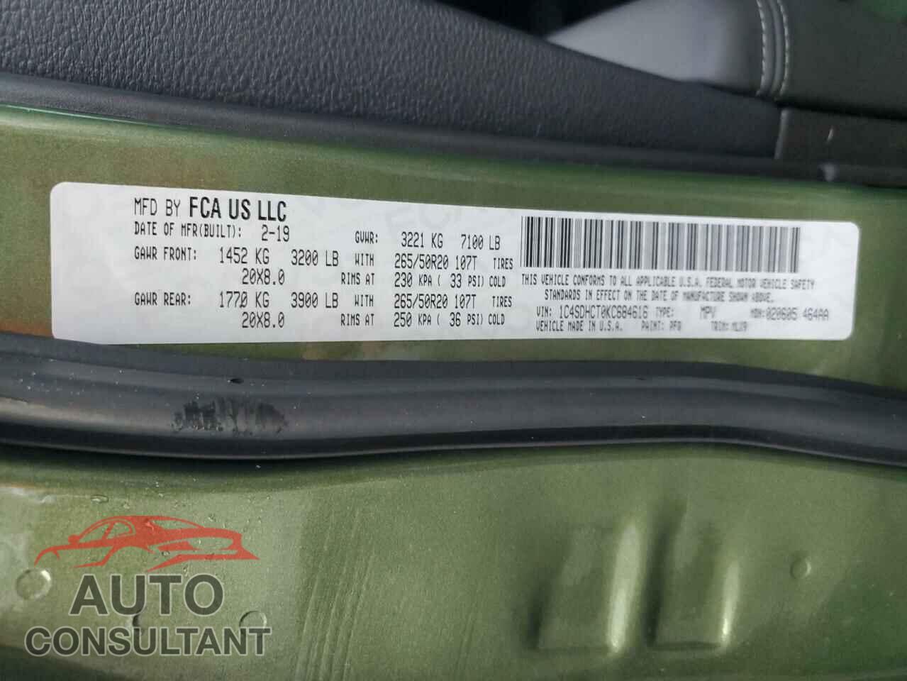 DODGE DURANGO 2019 - 1C4SDHCT0KC684616
