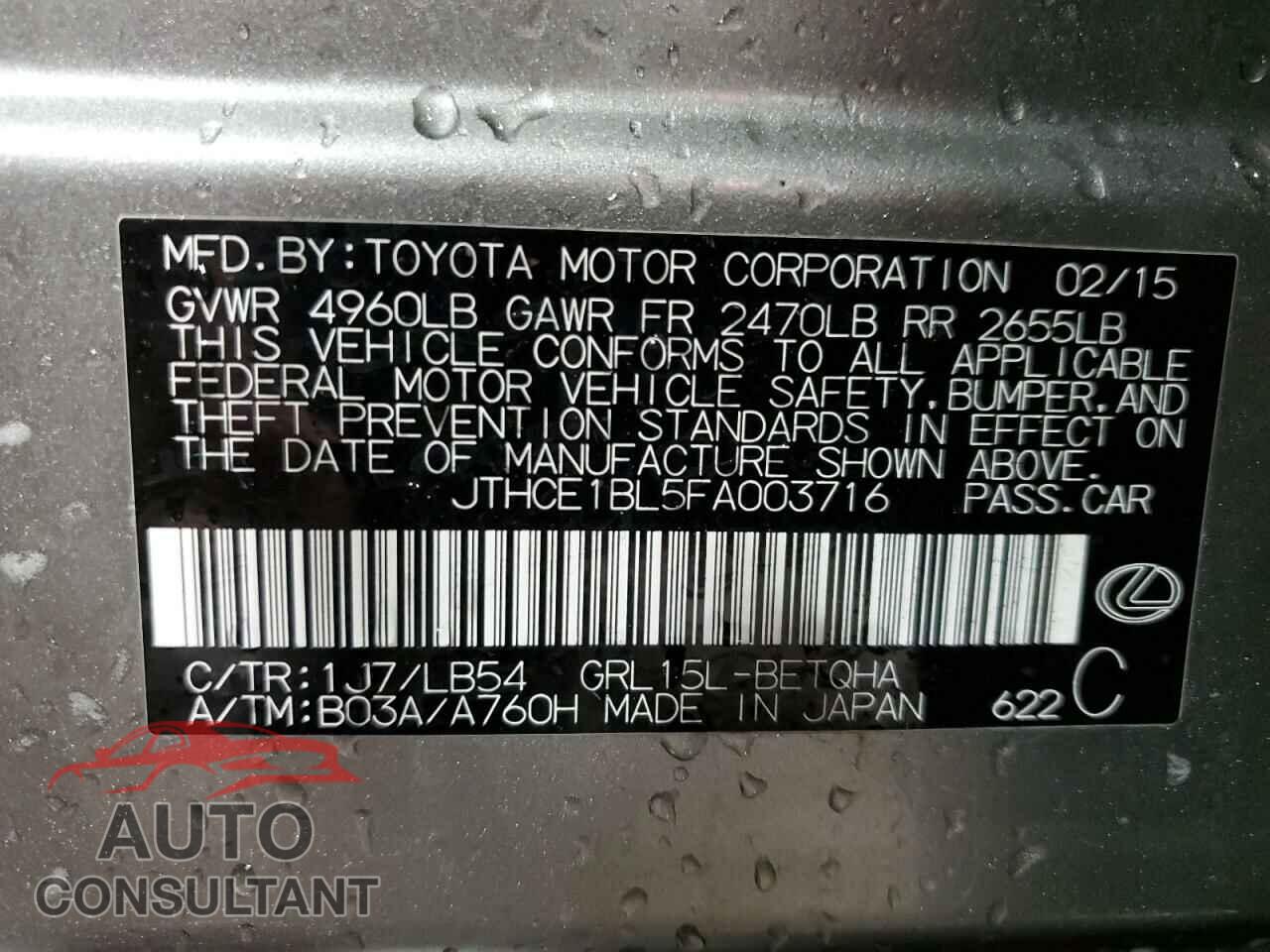 LEXUS GS350 2015 - JTHCE1BL5FA003716