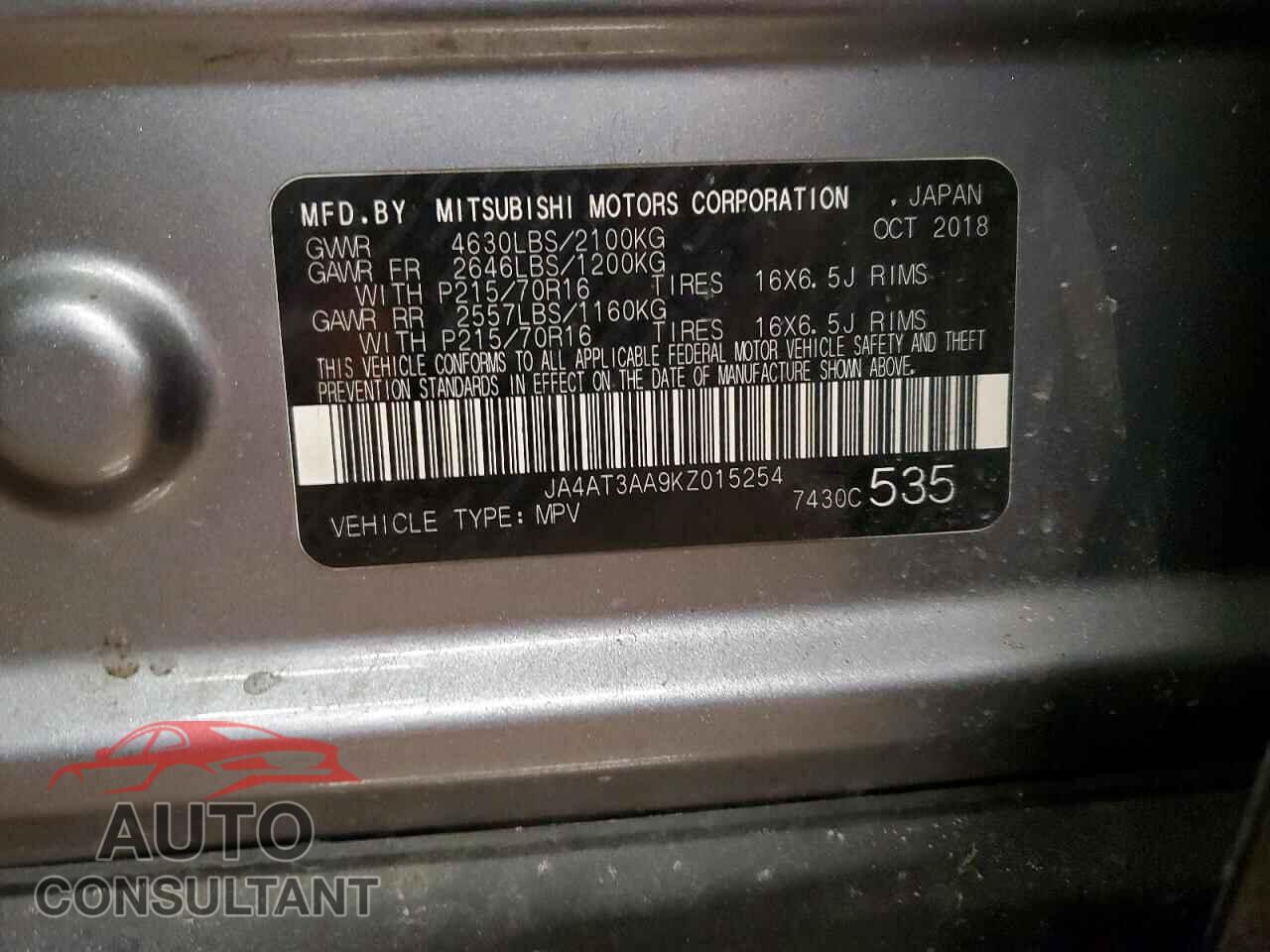 MITSUBISHI ECLIPSE 2019 - JA4AT3AA9KZ015254