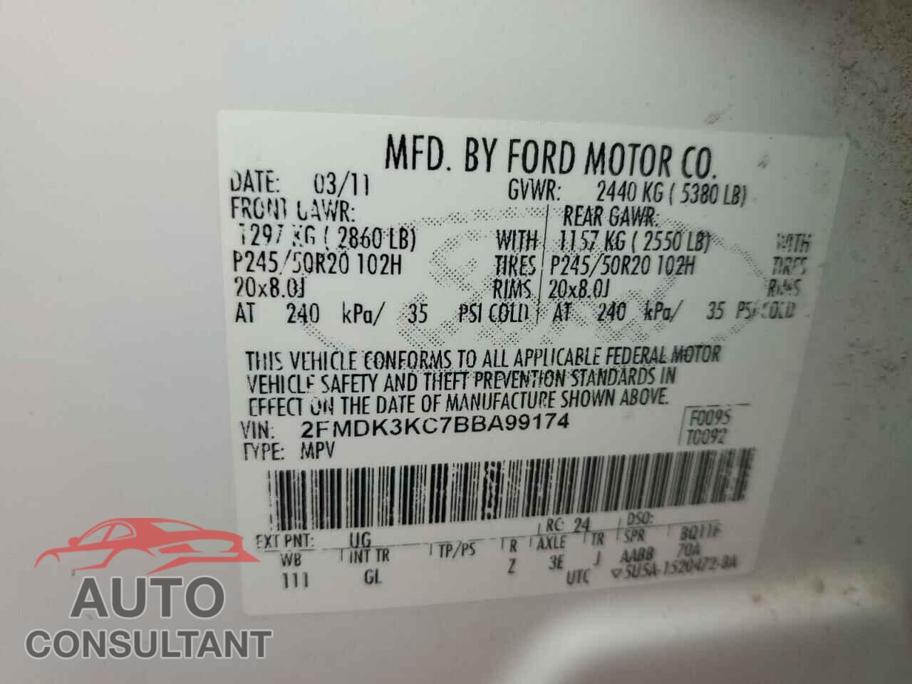 FORD EDGE 2011 - 2FMDK3KC7BBA99174