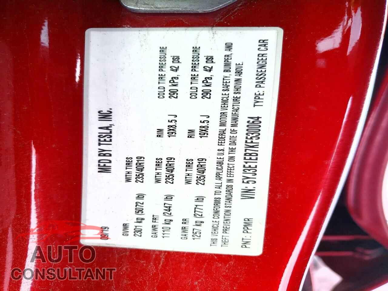 TESLA MODEL 3 2019 - 5YJ3E1EB7KF530064