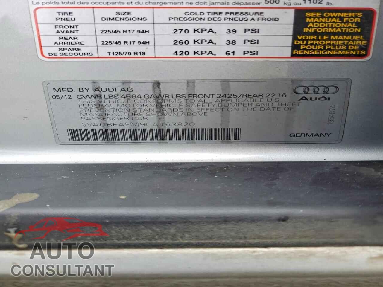 AUDI A3 2012 - WAUBEAFM9CA163820