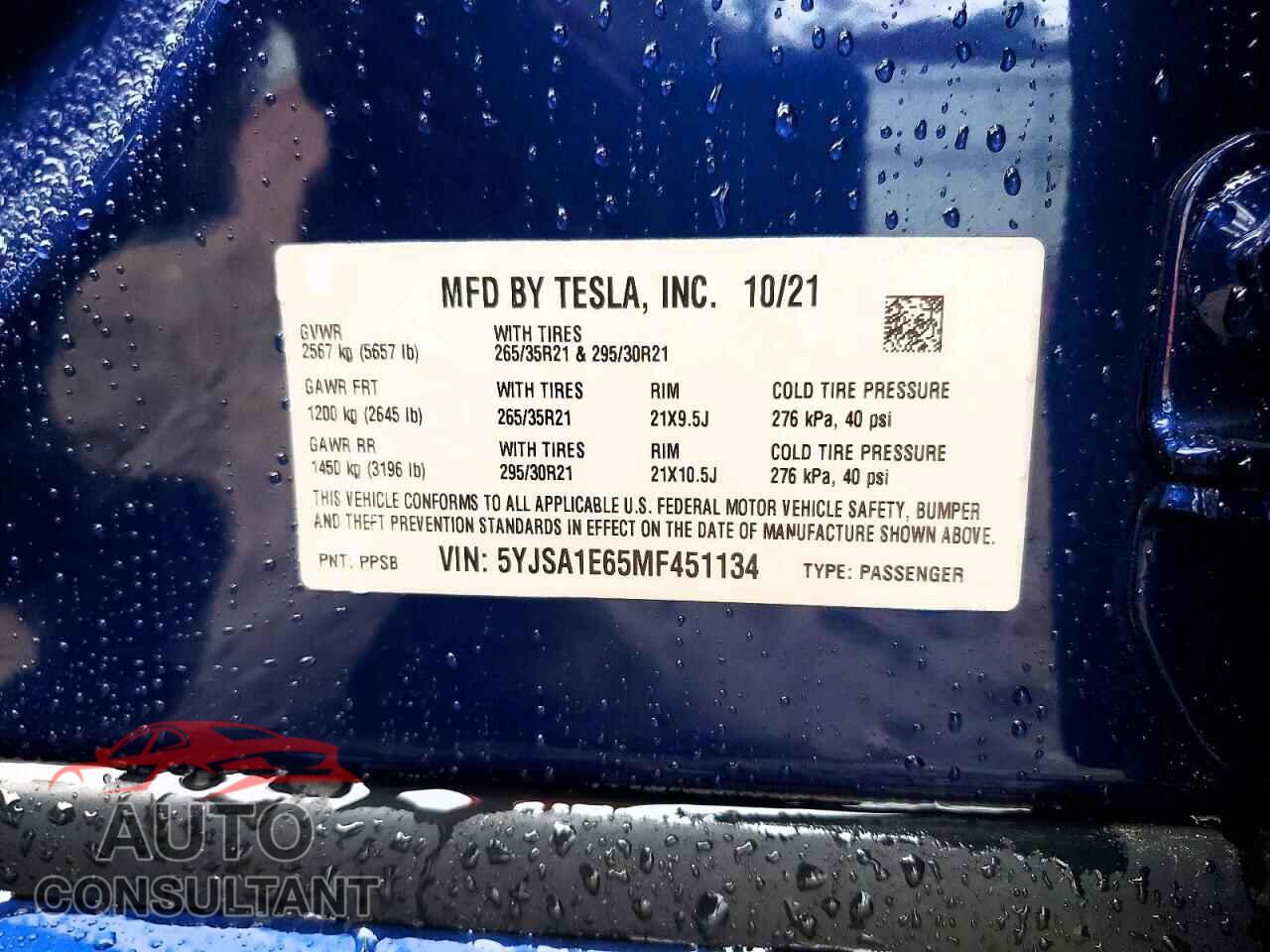 TESLA MODEL S 2021 - 5YJSA1E65MF451134