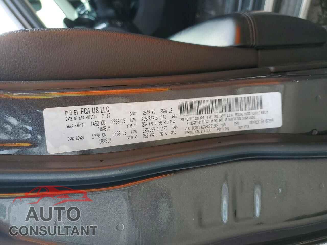 DODGE DURANGO 2017 - 1C4RDJAG3HC781068