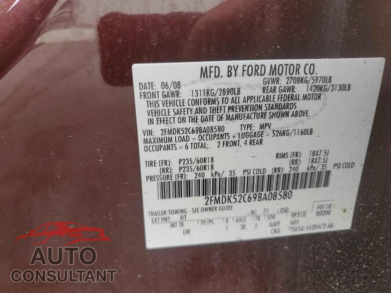 FORD FLEX 2009 - 2FMDK52C69BA08580