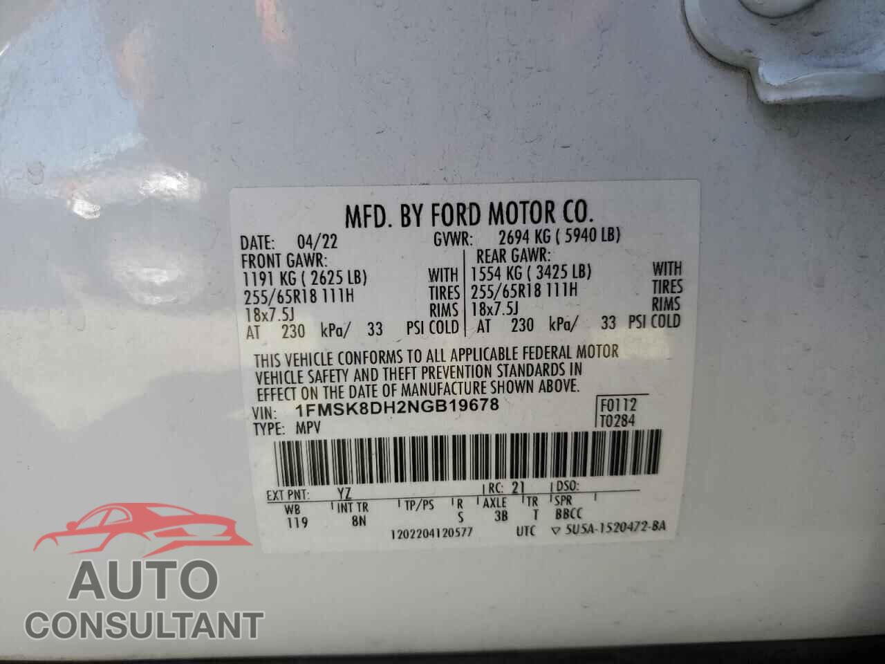 FORD EXPLORER 2022 - 1FMSK8DH2NGB19678