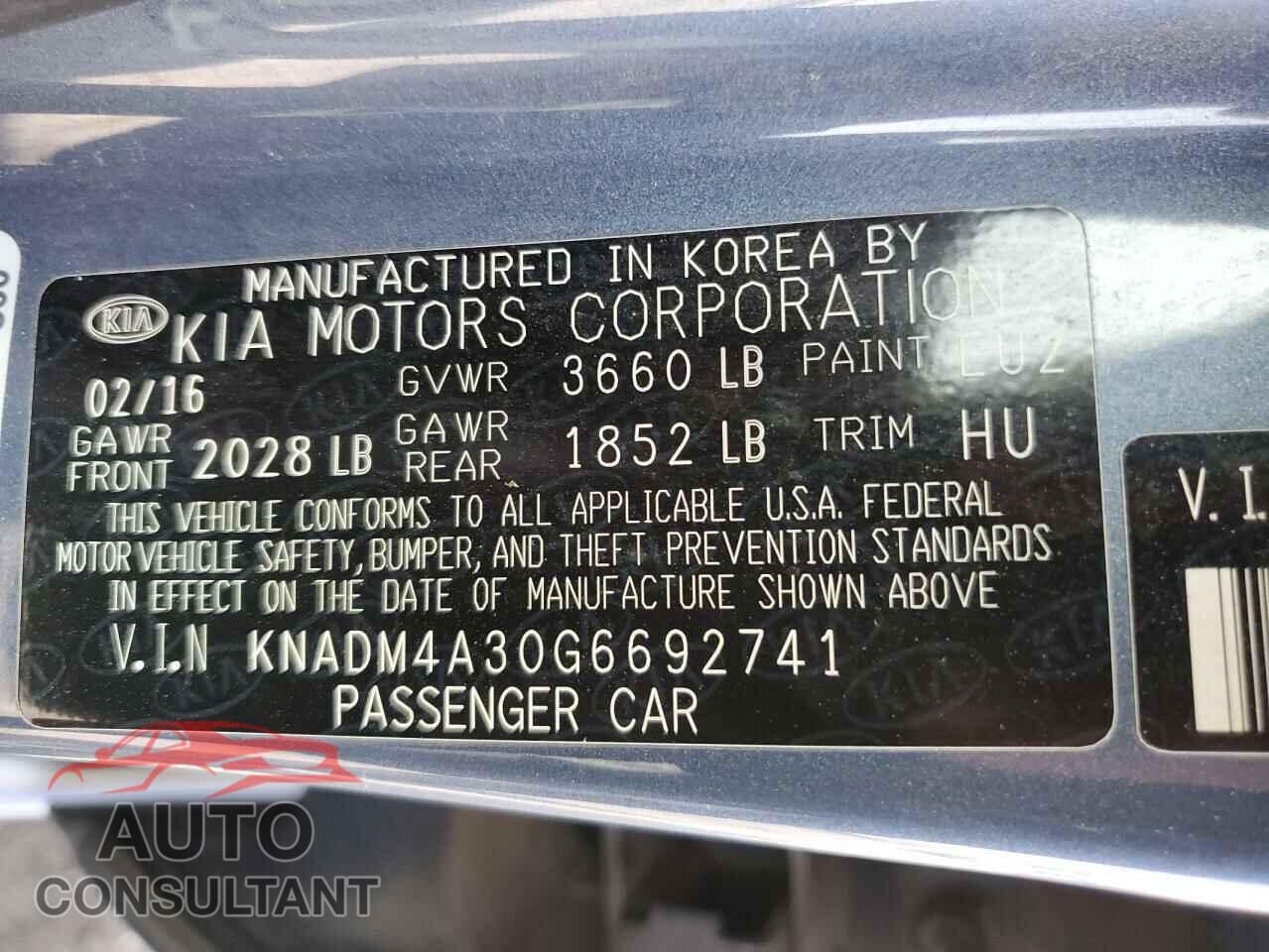 KIA RIO 2016 - KNADM4A30G6692741