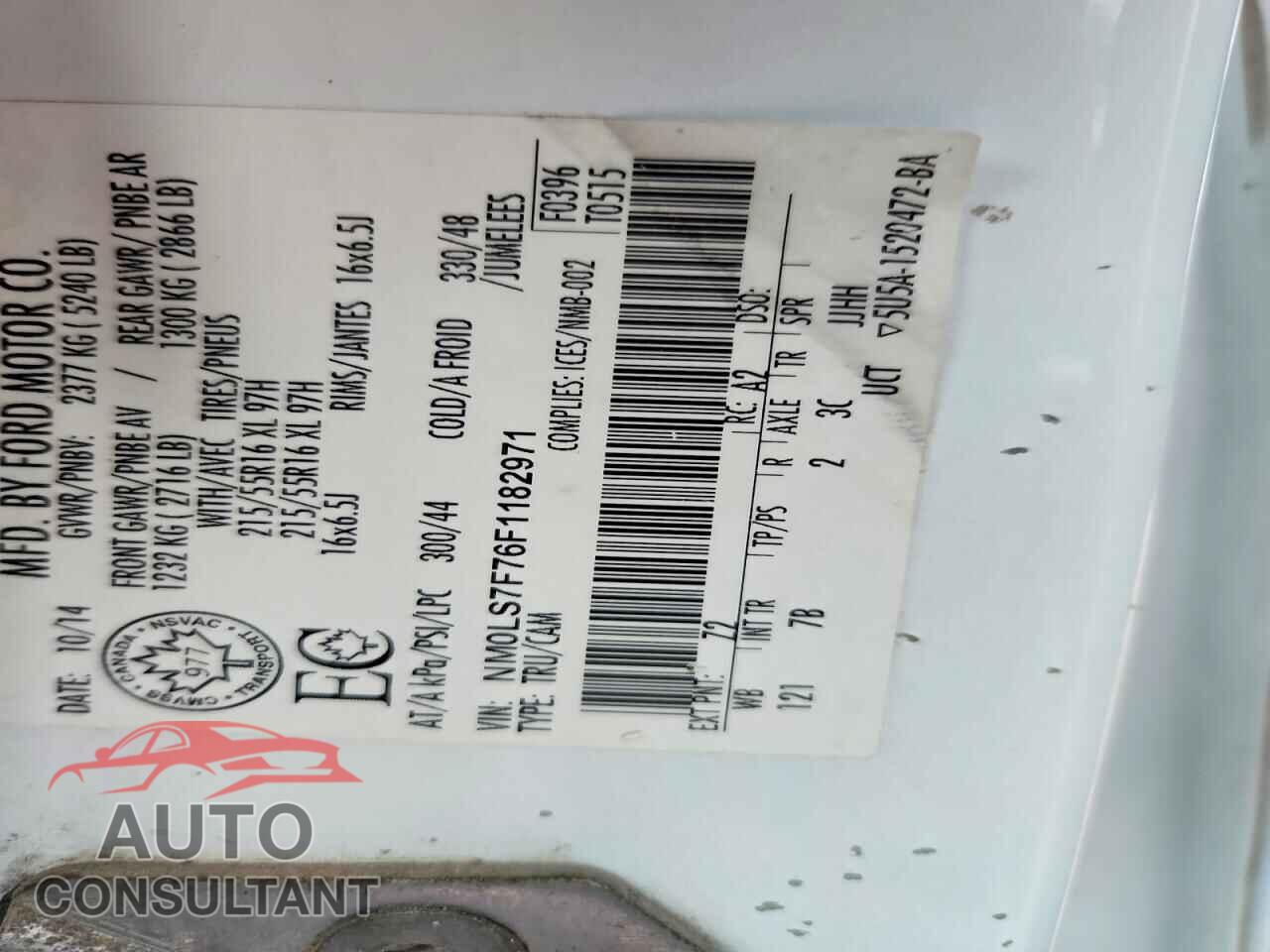 FORD TRANSIT 2015 - NM0LS7F76F1182971