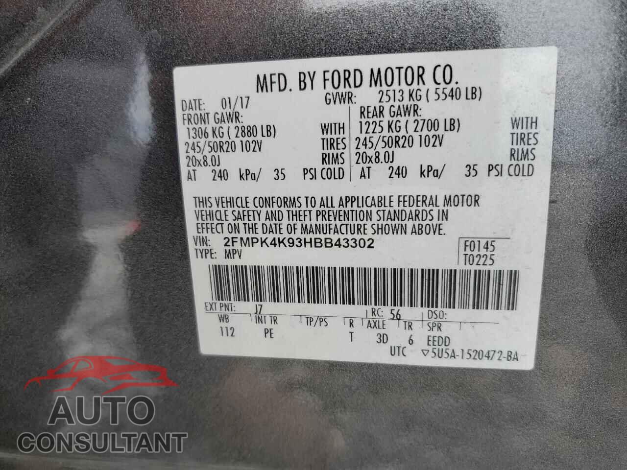FORD EDGE 2017 - 2FMPK4K93HBB43302