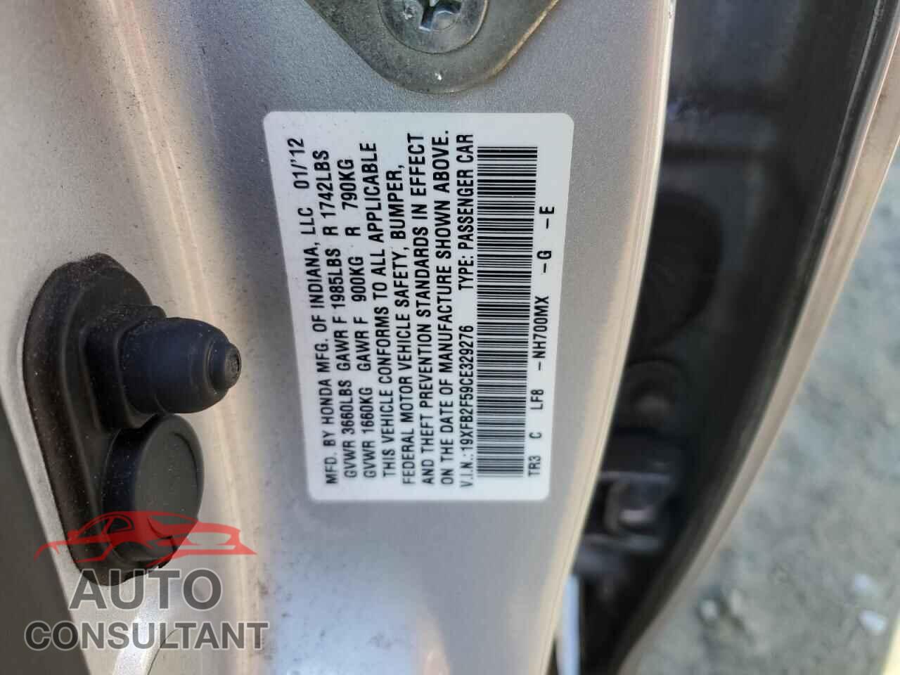 HONDA CIVIC 2012 - 19XFB2F59CE329276