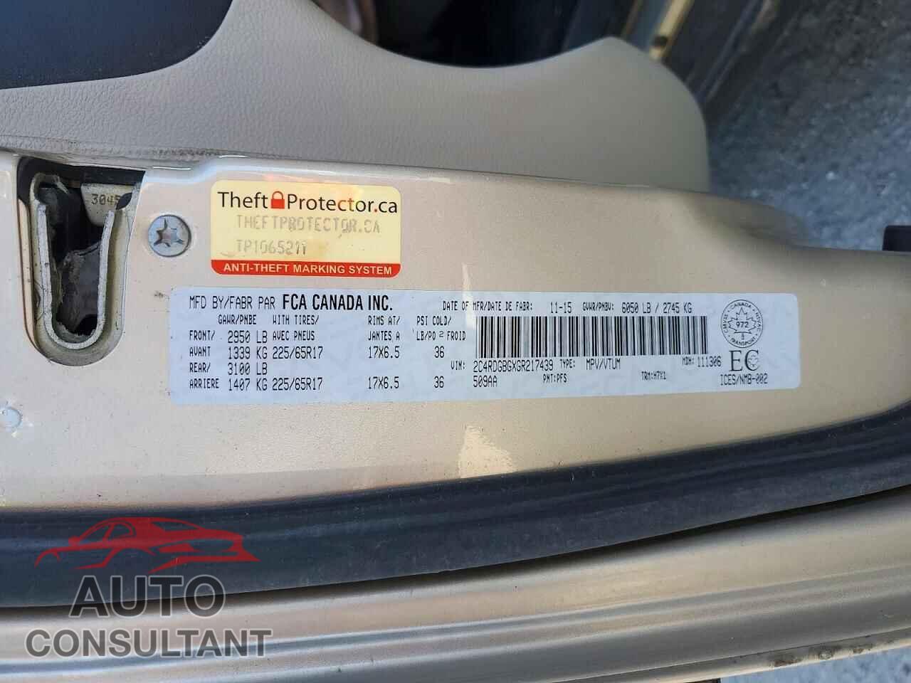 DODGE CARAVAN 2016 - 2C4RDGBGXGR217439