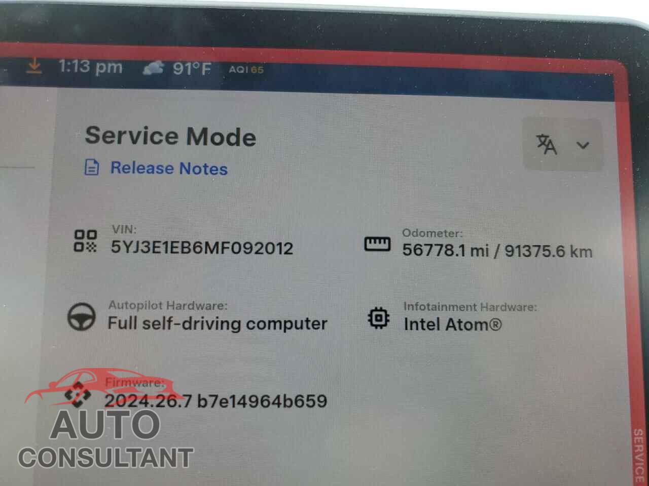 TESLA MODEL 3 2021 - 5YJ3E1EB6MF092012
