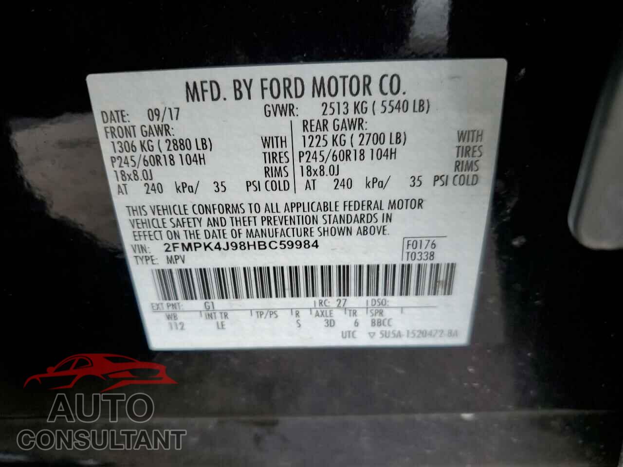 FORD EDGE 2017 - 2FMPK4J98HBC59984