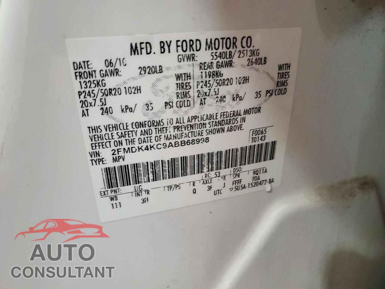 FORD EDGE 2010 - 2FMDK4KC9ABB68998