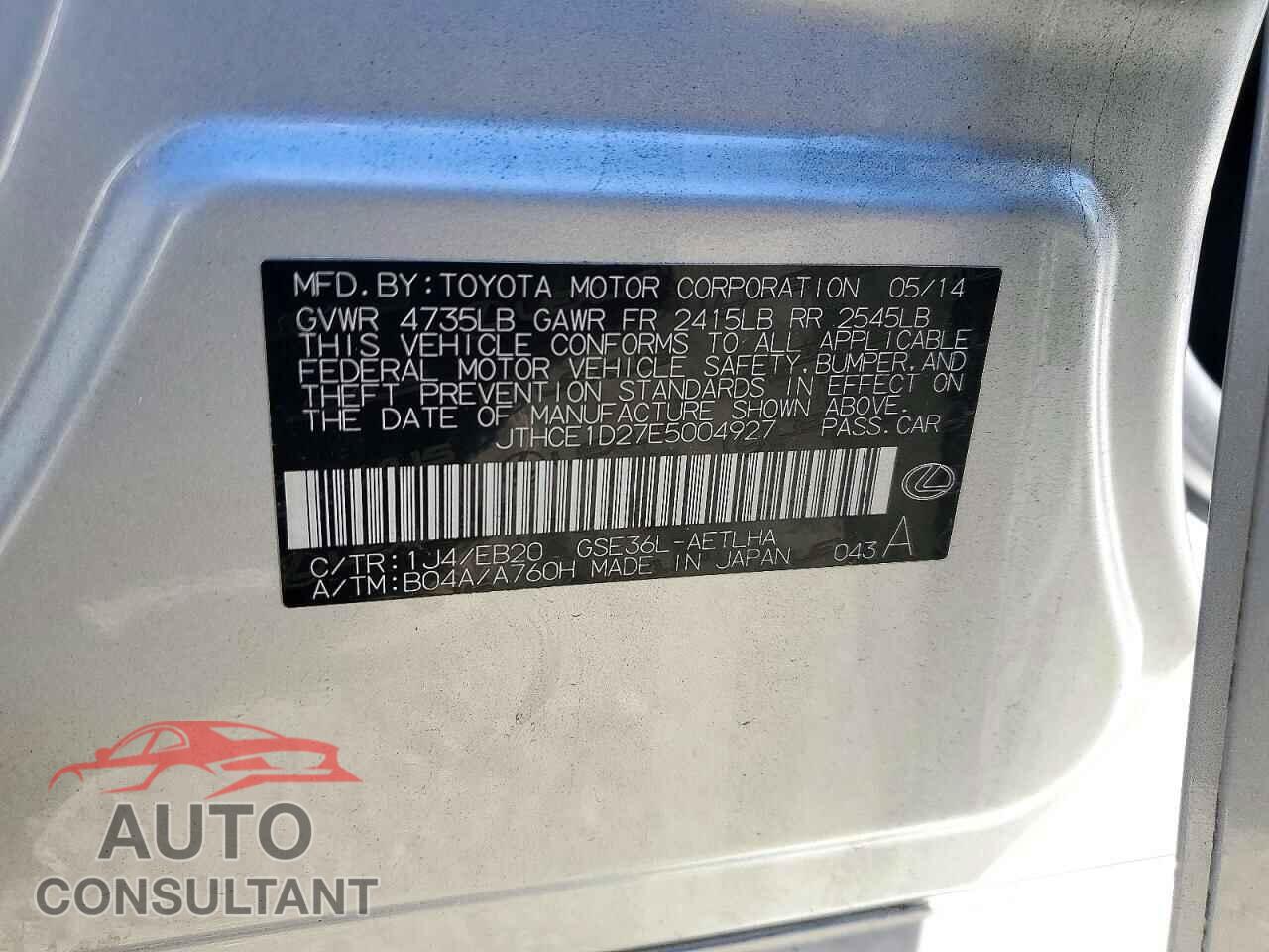 LEXUS IS 2014 - JTHCE1D27E5004927