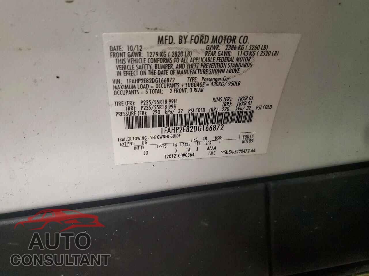 FORD TAURUS 2013 - 1FAHP2E82DG166872