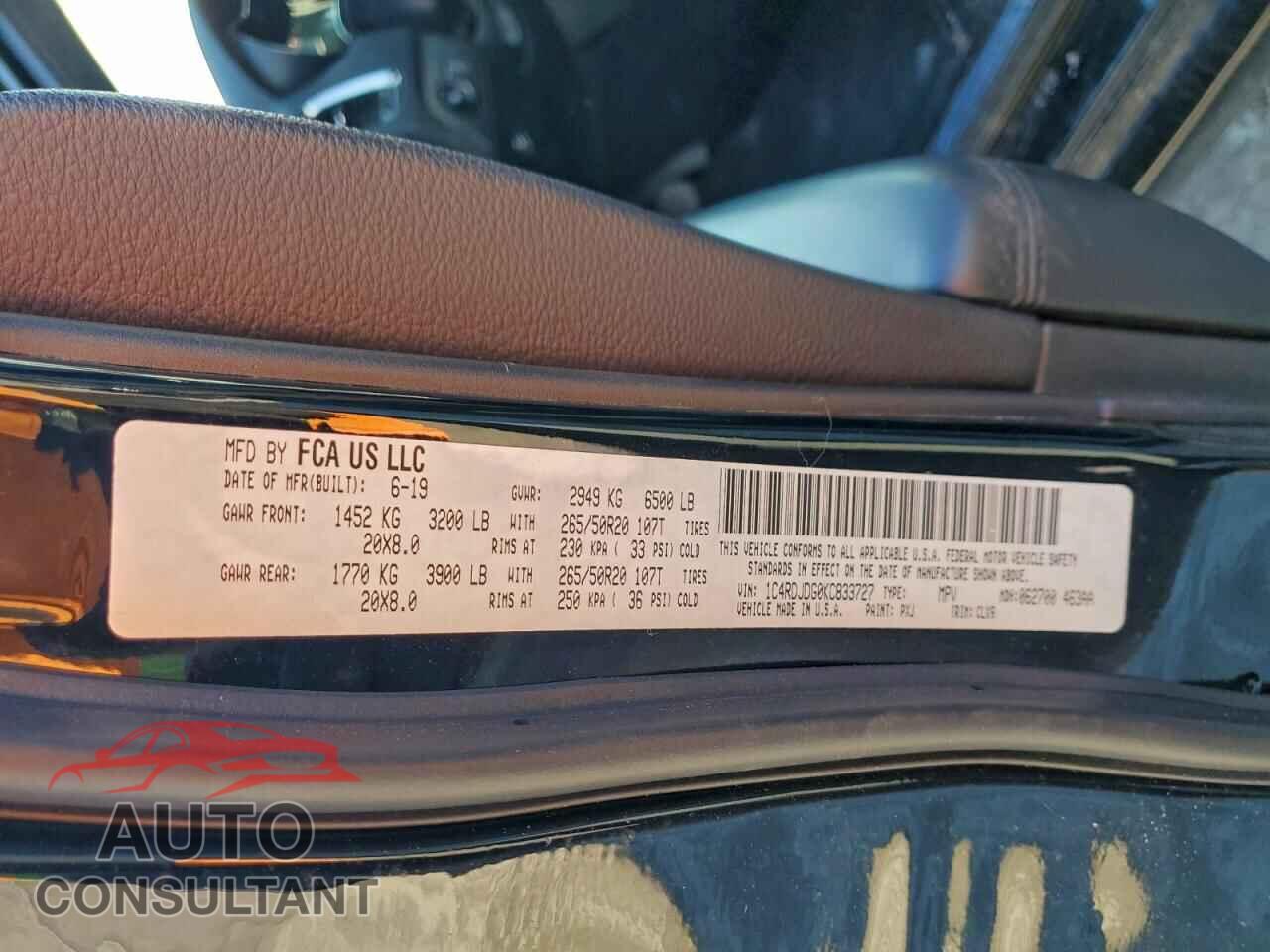 DODGE DURANGO 2019 - 1C4RDJDG0KC833727