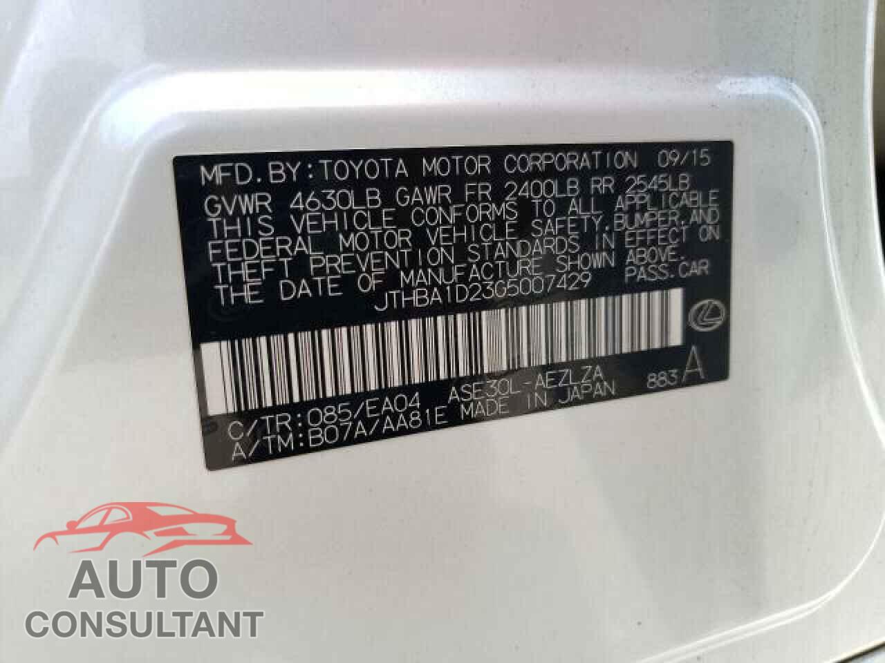 LEXUS IS 2016 - JTHBA1D23G5007429