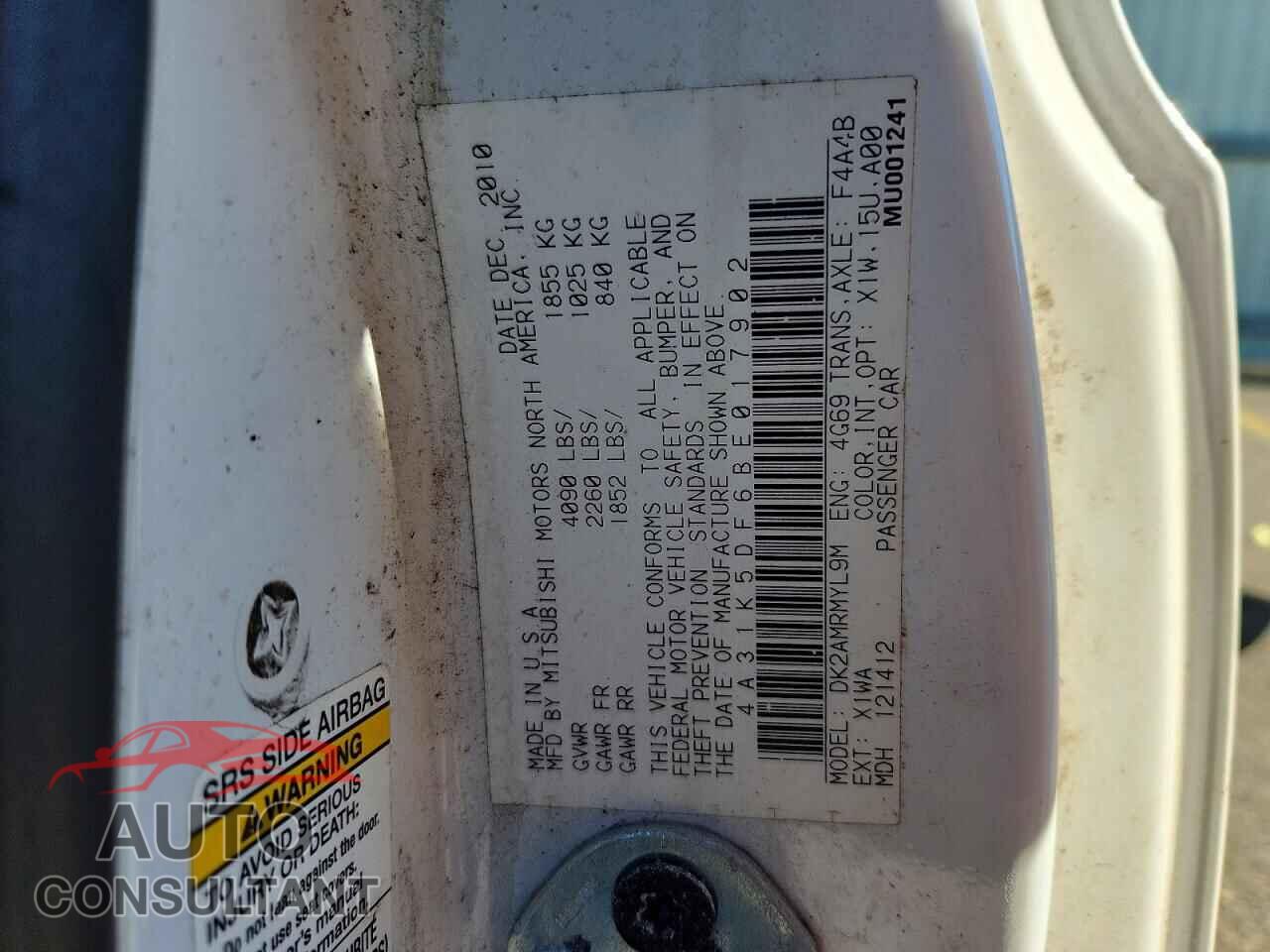 MITSUBISHI ECLIPSE 2011 - 4A31K5DF6BE017902