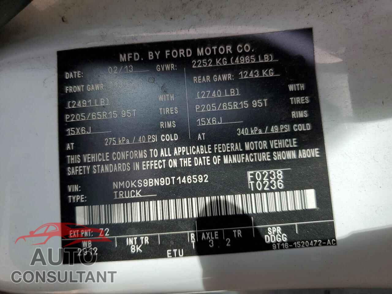 FORD TRANSIT 2013 - NM0KS9BN9DT146592