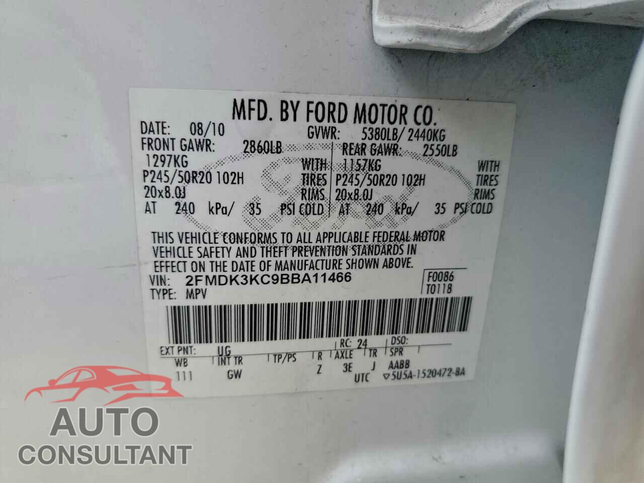 FORD EDGE 2011 - 2FMDK3KC9BBA11466