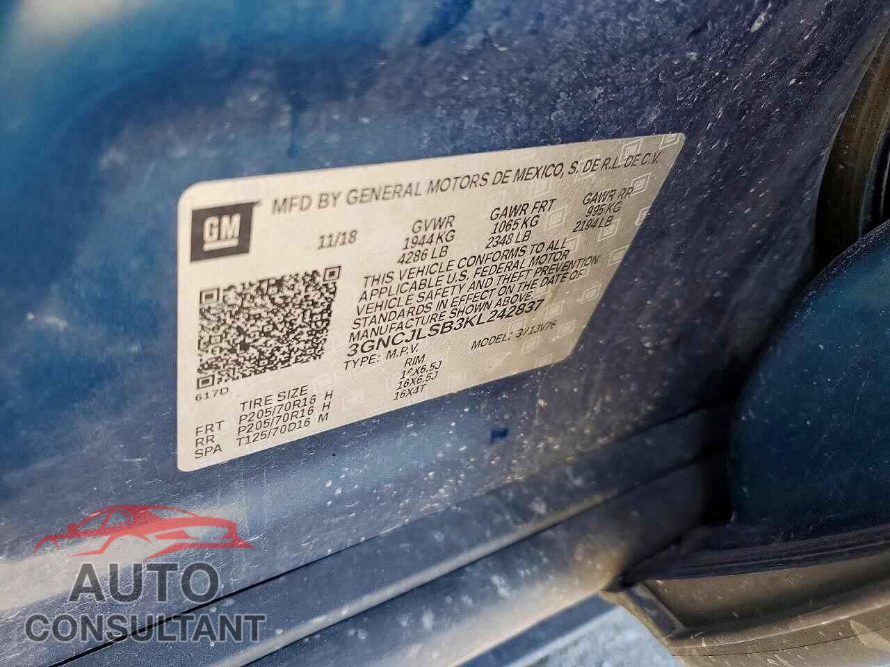 CHEVROLET TRAX 2019 - 3GNCJLSB3KL242837