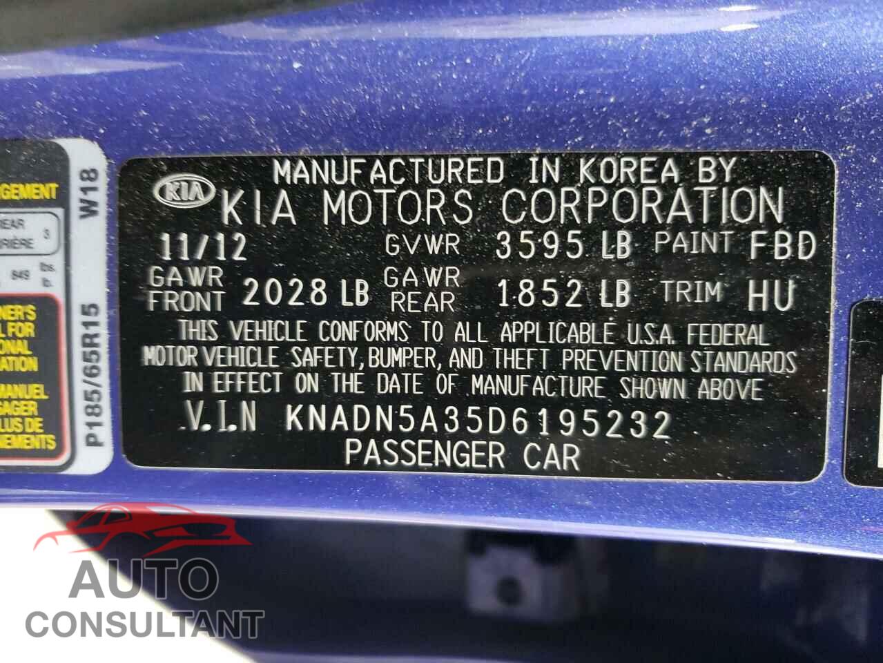 KIA RIO 2013 - KNADN5A35D6195232