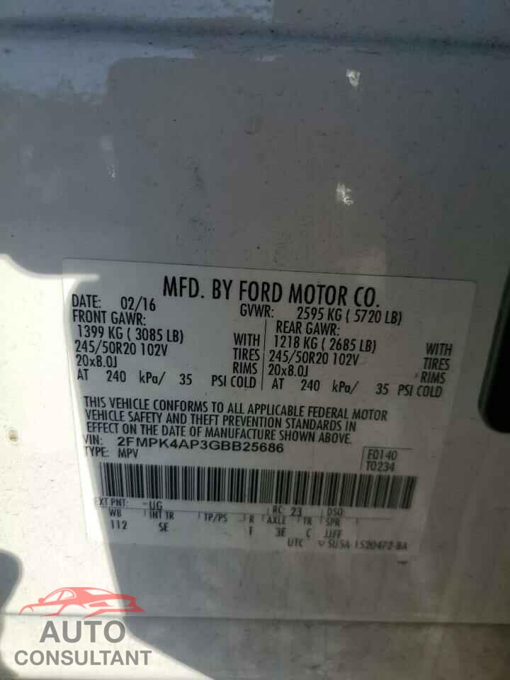 FORD EDGE 2016 - 2FMPK4AP3GBB25686