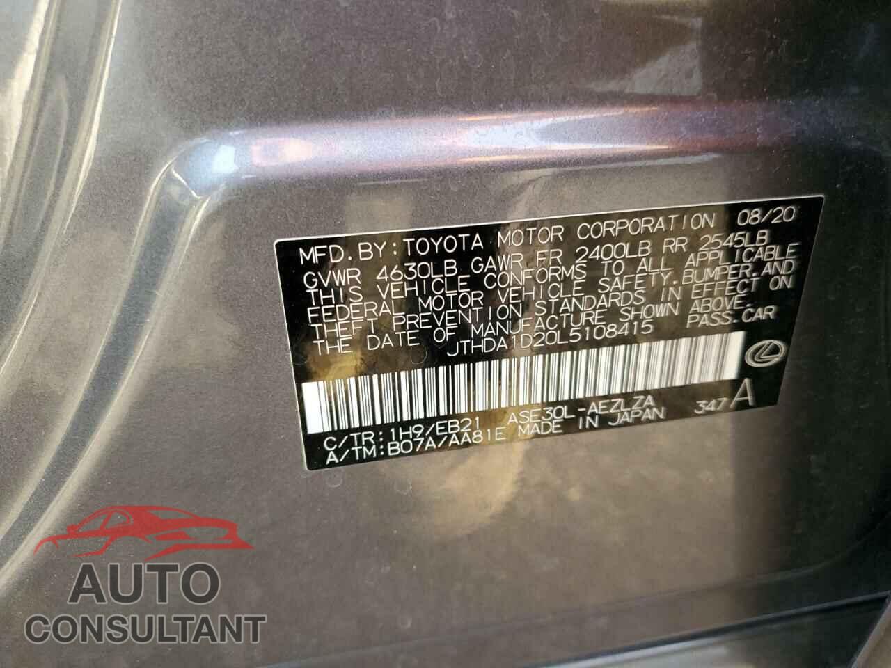 LEXUS IS 2020 - JTHDA1D20L5108415