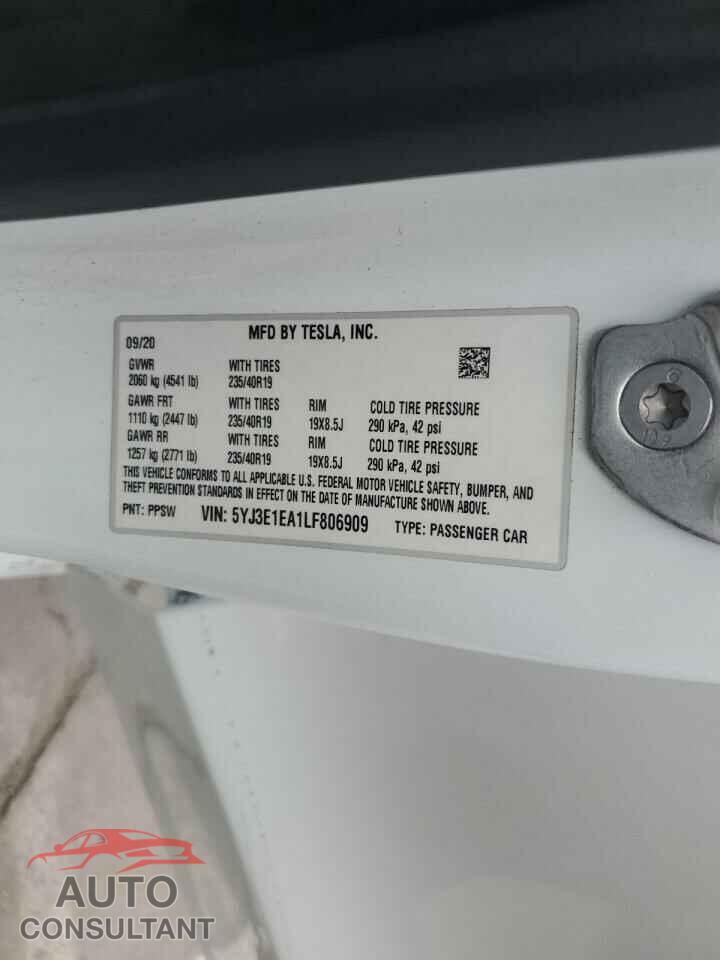 TESLA MODEL 3 2020 - 5YJ3E1EA1LF806909