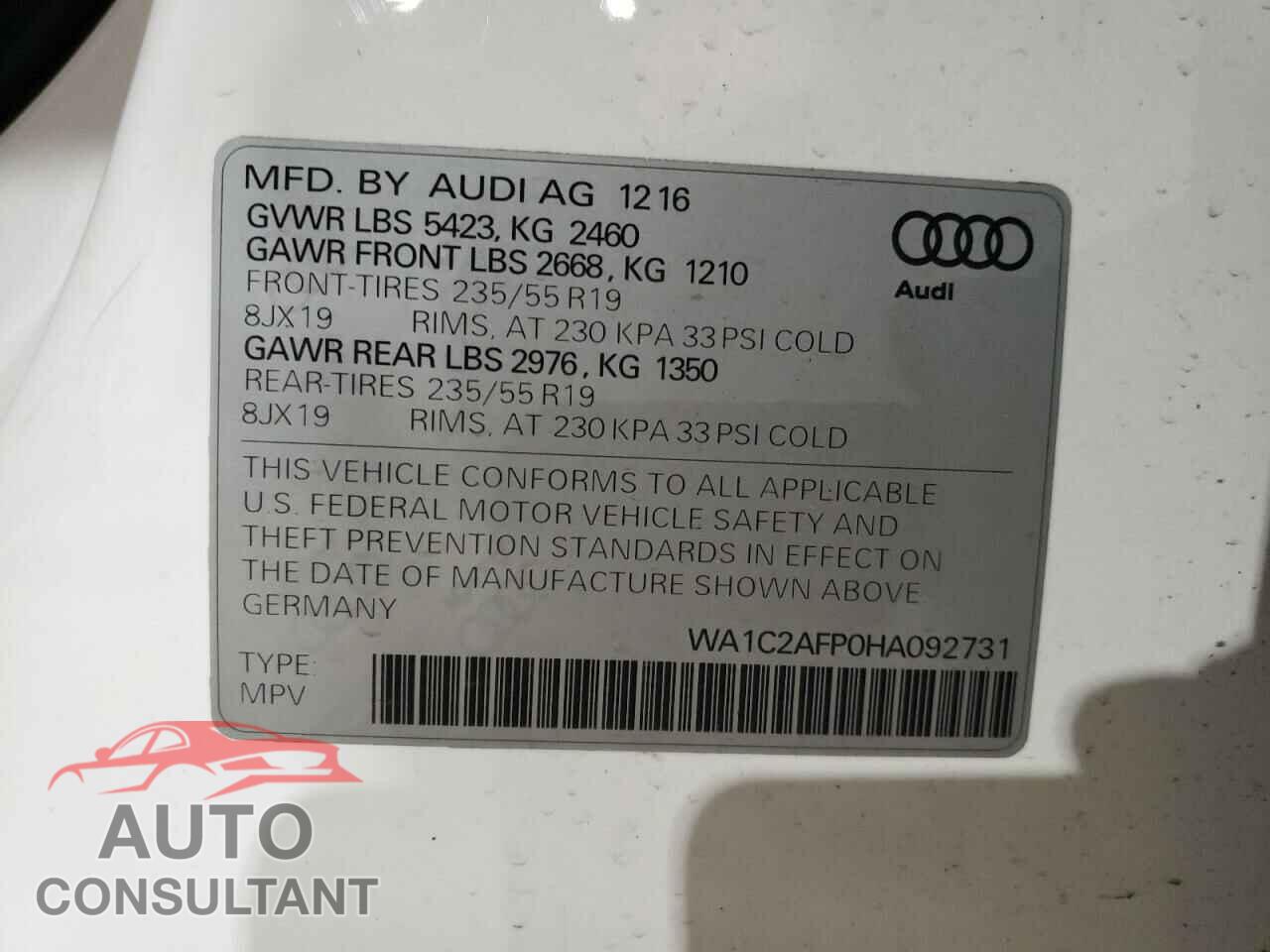 AUDI Q5 2017 - WA1C2AFP0HA092731