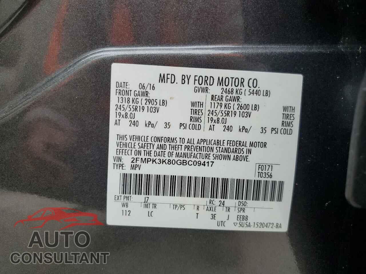 FORD EDGE 2016 - 2FMPK3K80GBC09417