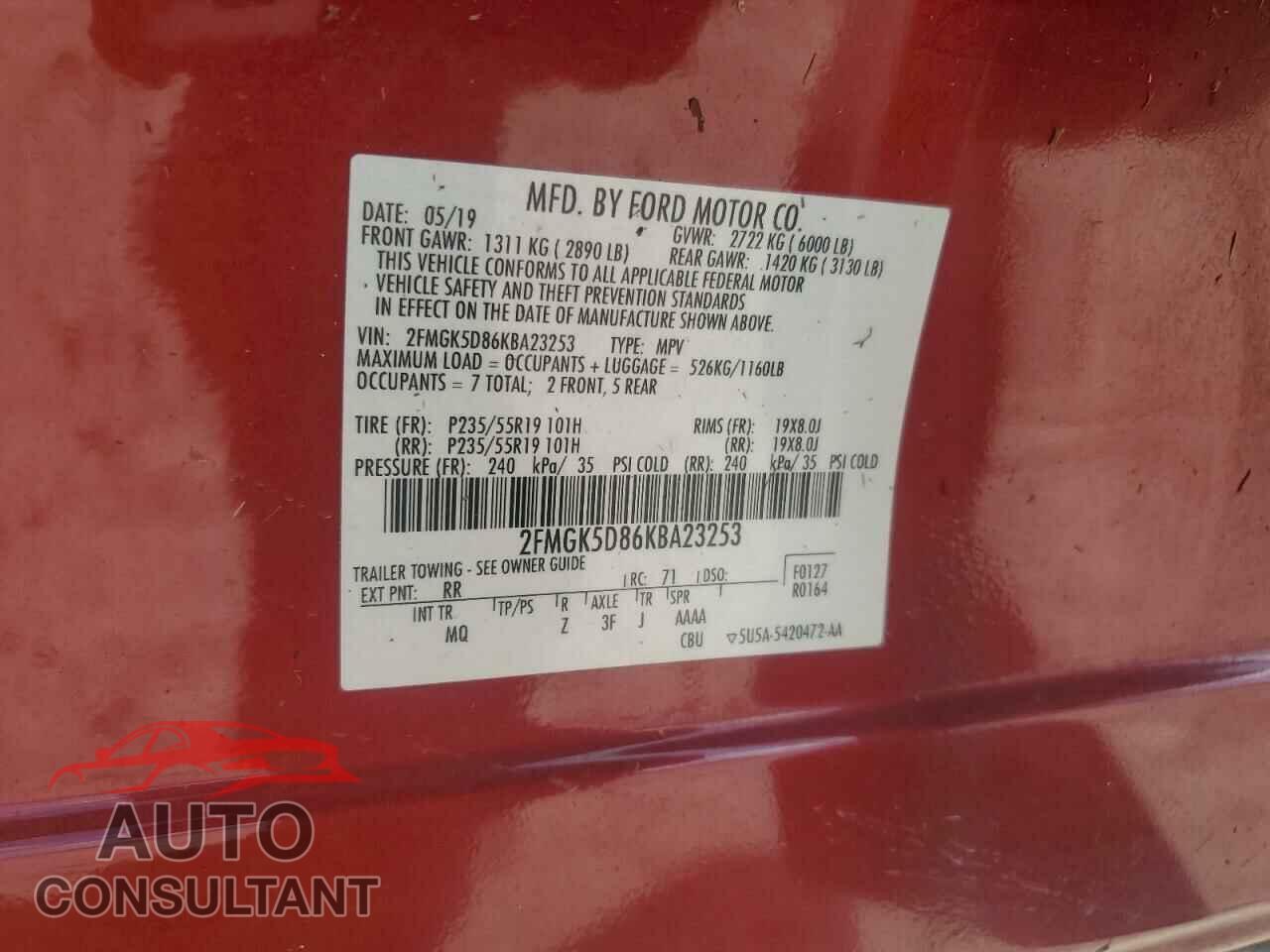 FORD FLEX 2019 - 2FMGK5D86KBA23253