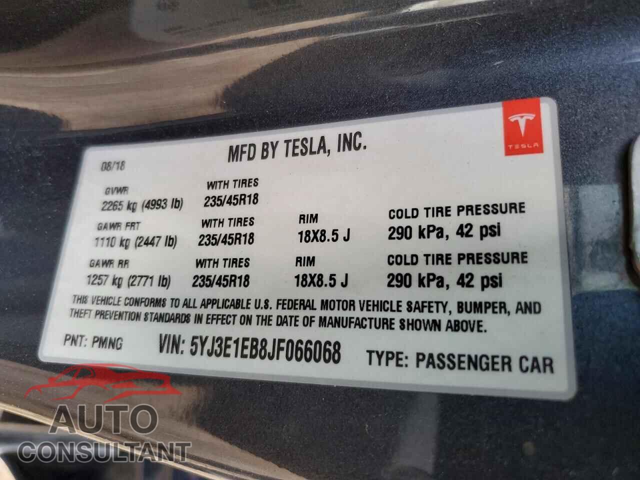 TESLA MODEL 3 2018 - 5YJ3E1EB8JF066068