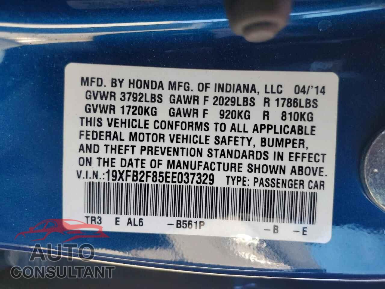 HONDA CIVIC 2014 - 19XFB2F85EE037329