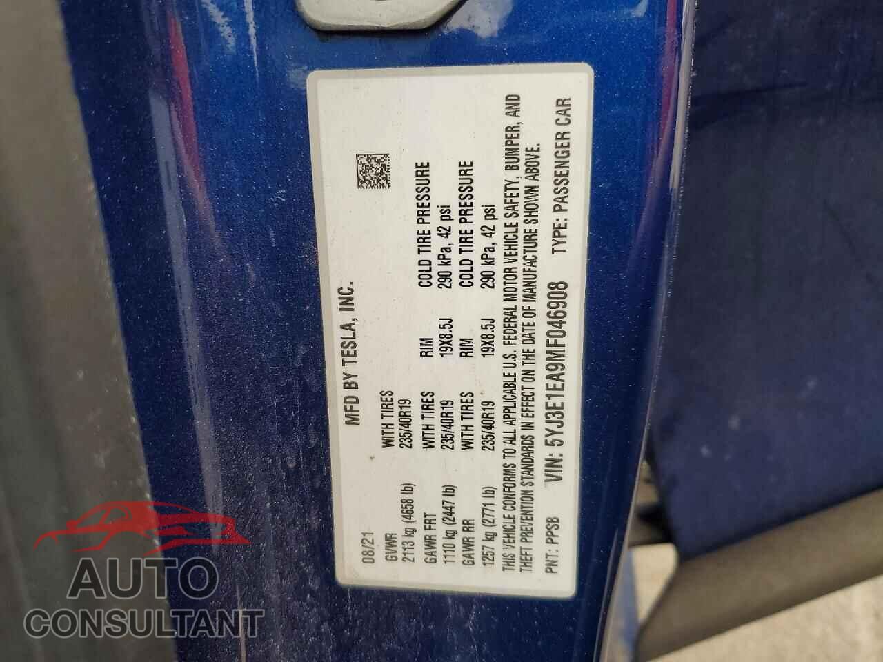TESLA MODEL 3 2021 - 5YJ3E1EA9MF046908