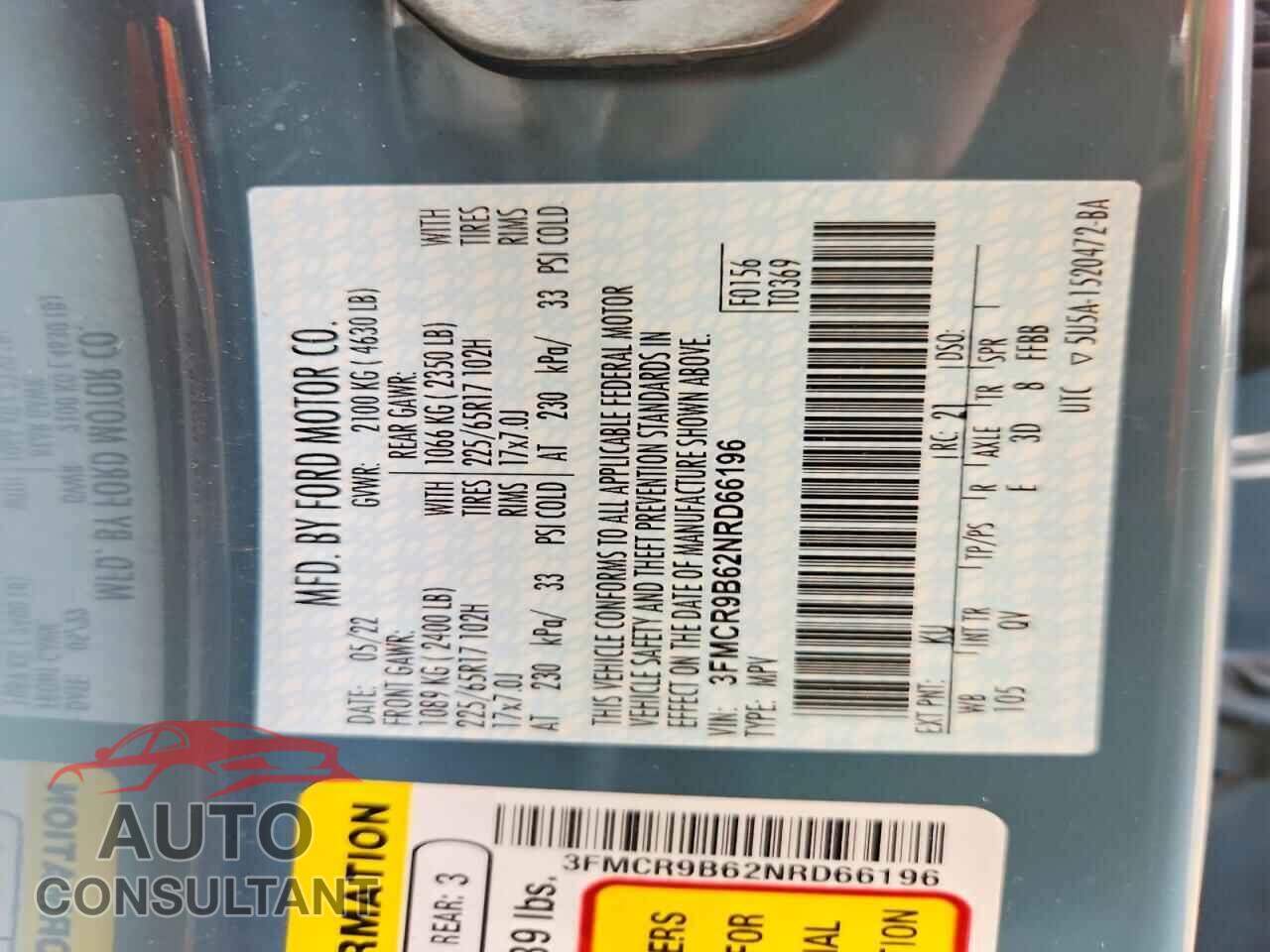 FORD BRONCO 2022 - 3FMCR9B62NRD66196