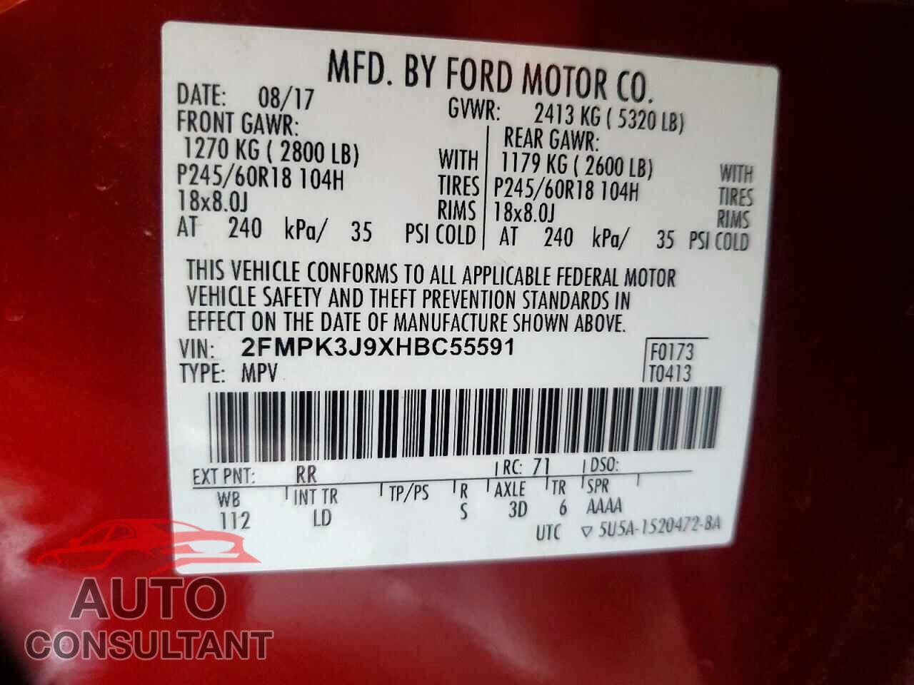FORD EDGE 2017 - 2FMPK3J9XHBC55591