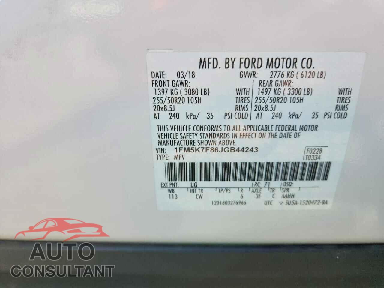 FORD EXPLORER 2018 - 1FM5K7F86JGB44243