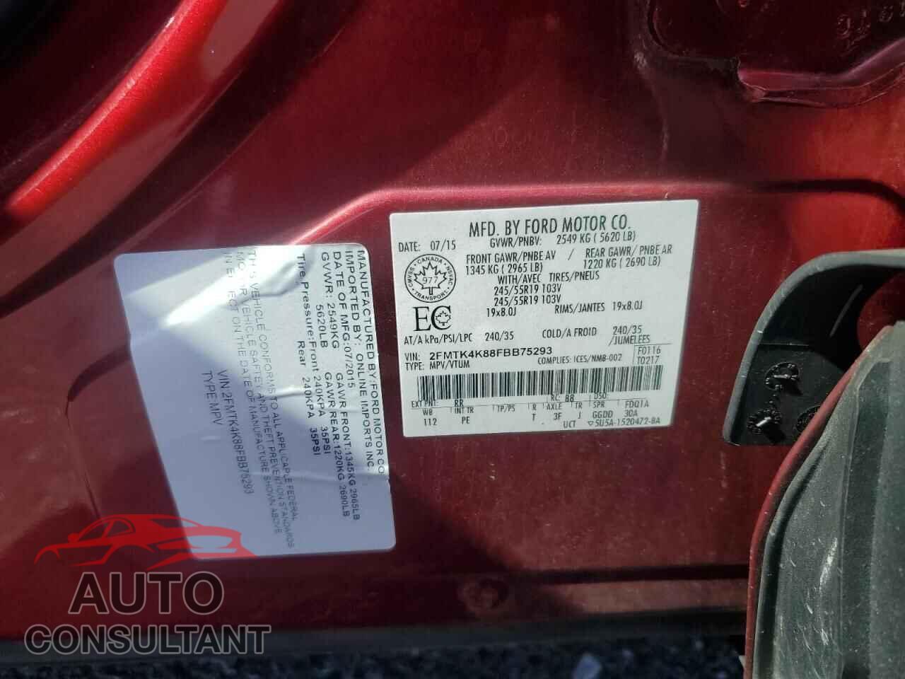 FORD EDGE 2015 - 2FMTK4K88FBB75293