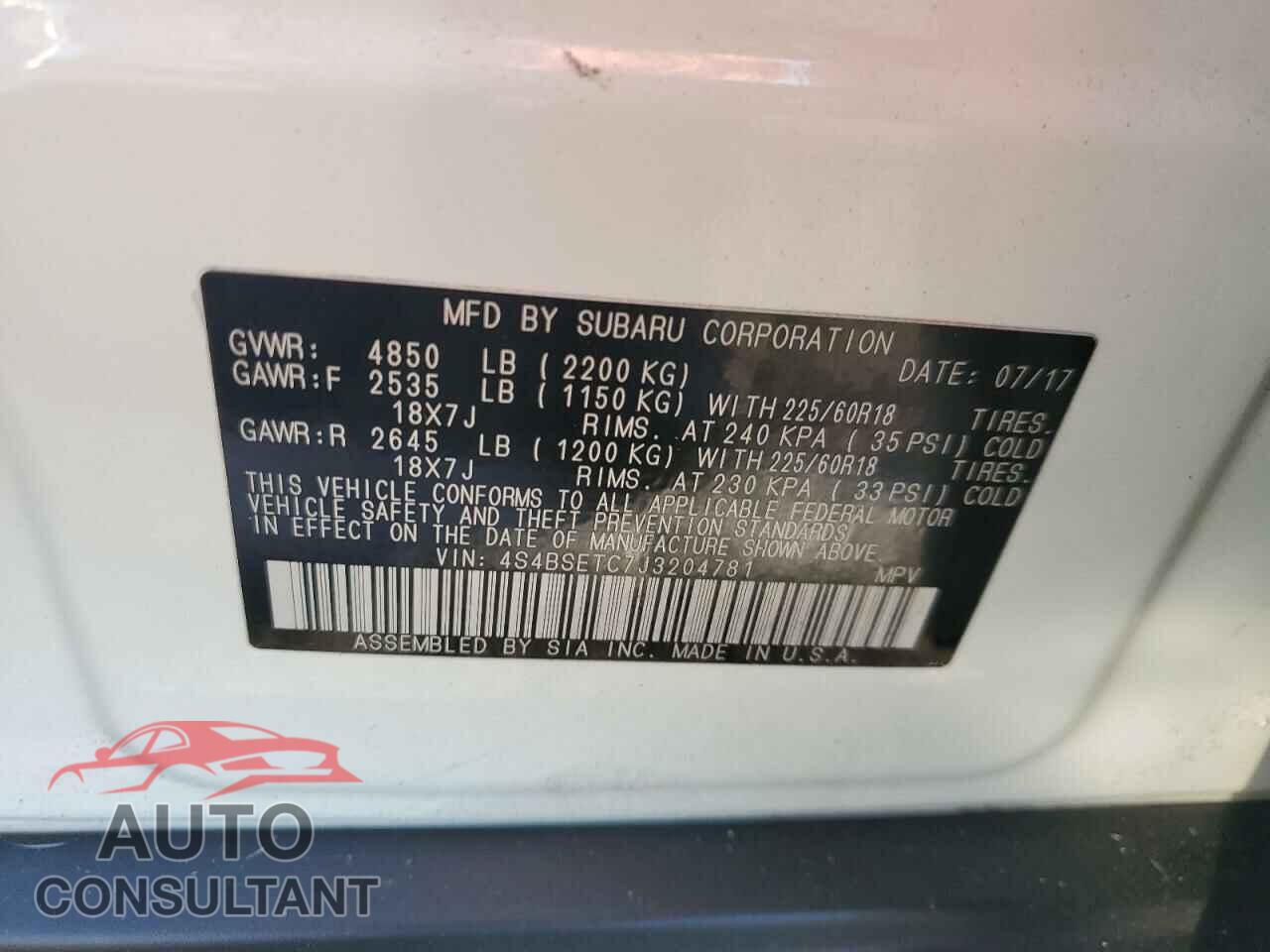SUBARU OUTBACK 2018 - 4S4BSETC7J3204781