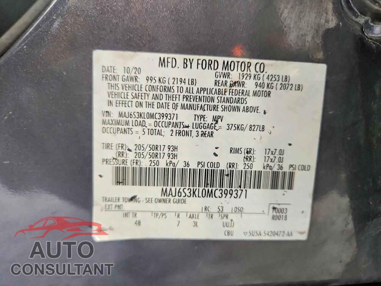 FORD ECOSPORT 2021 - MAJ6S3KL0MC399371