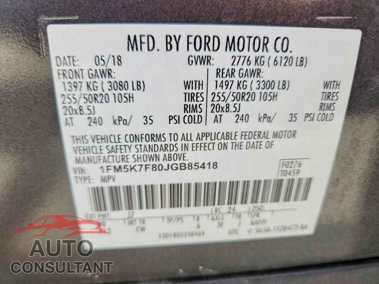 FORD EXPLORER 2018 - 1FM5K7F80JGB85418