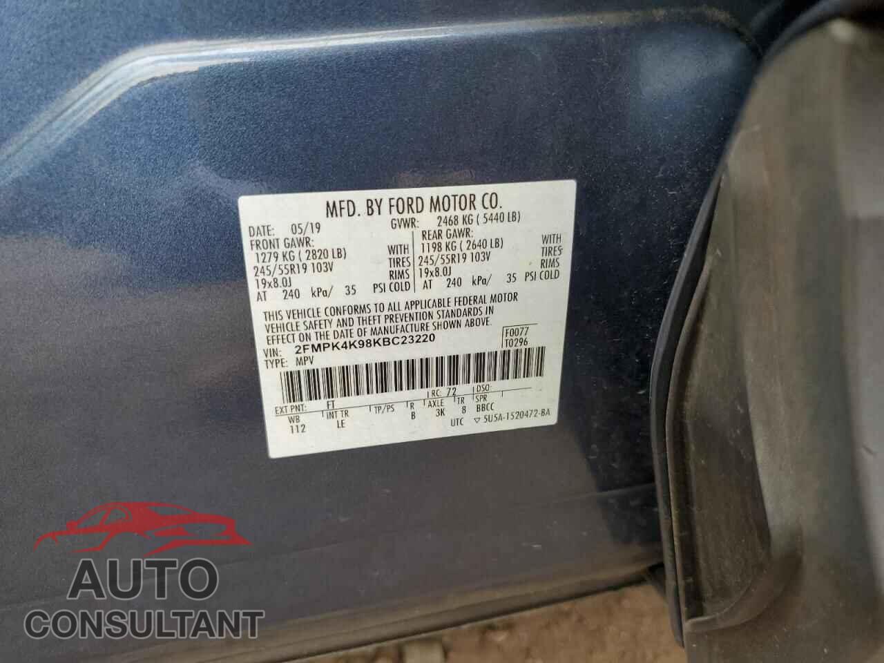 FORD EDGE 2019 - 2FMPK4K98KBC23220