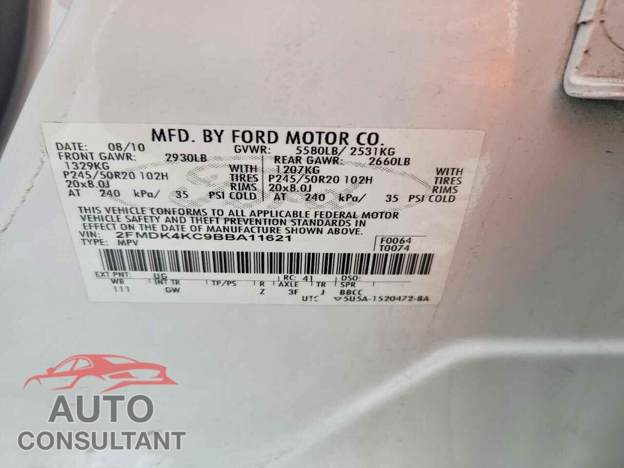FORD EDGE 2011 - 2FMDK4KC9BBA11621