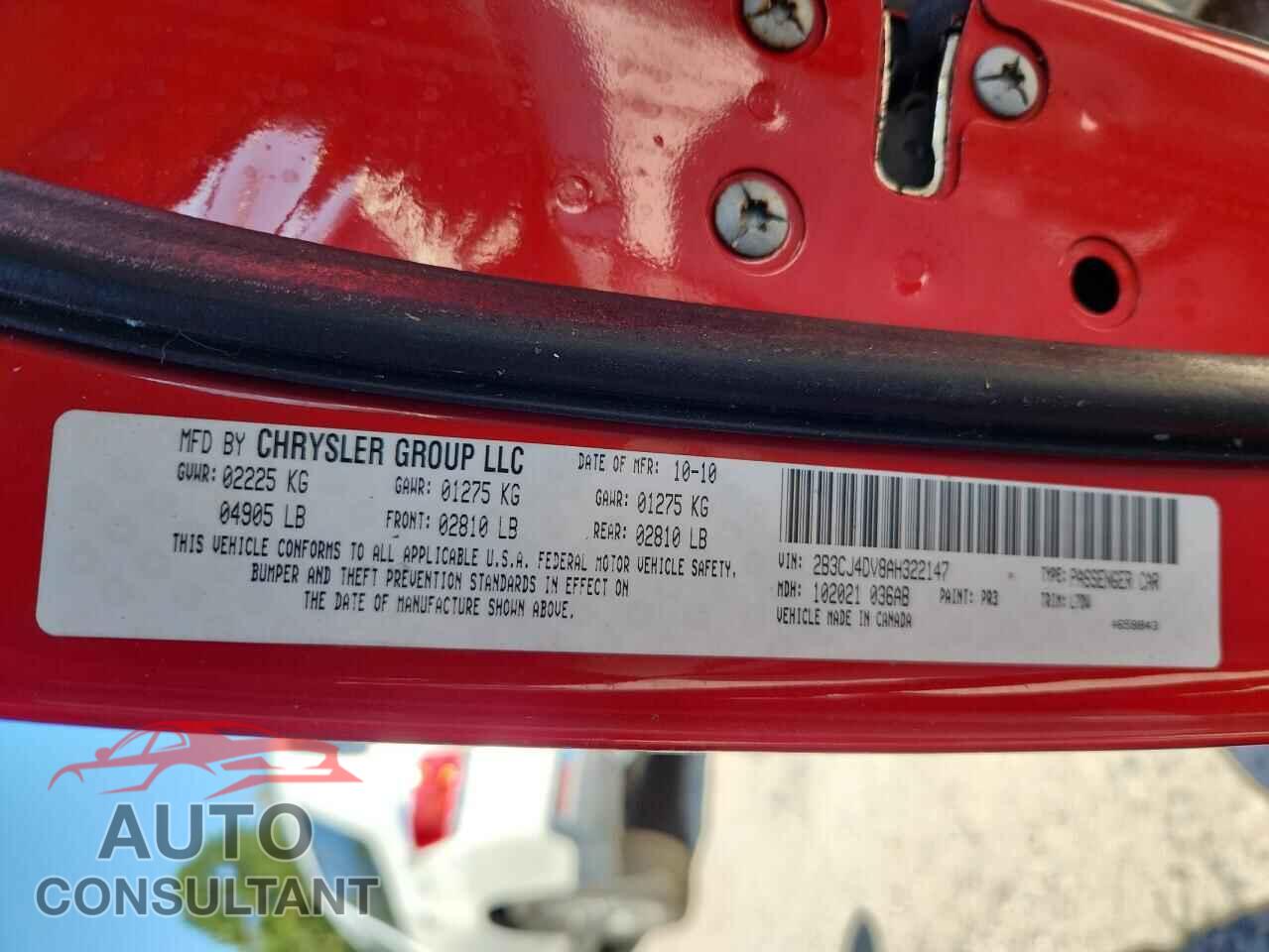 DODGE CHALLENGER 2010 - 2B3CJ4DV8AH322147