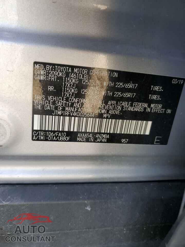 TOYOTA RAV4 2019 - JTMP1RFV4KD025644