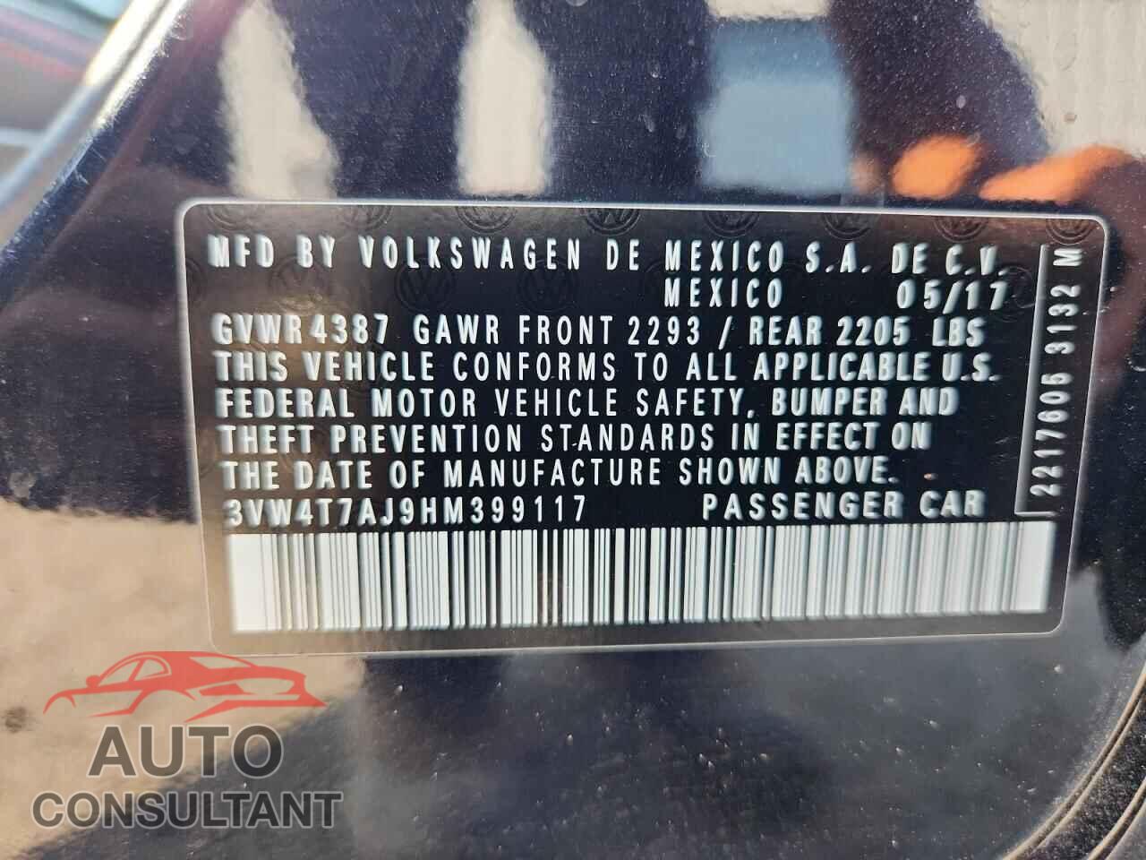 VOLKSWAGEN JETTA 2017 - 3VW4T7AJ9HM399117